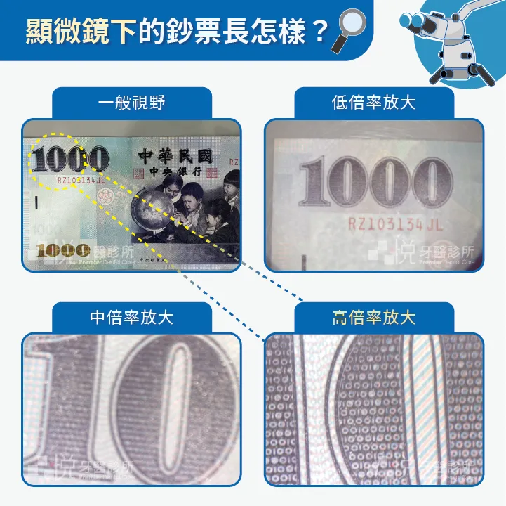 牙科顯微鏡下的鈔票長怎樣?